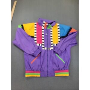 Vintage PBO Jacket Womens Large Multicolor 80s Bomber Geometric Colorblock Retro